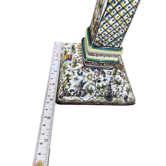 Portugal Pair folk art nature 13" tall column square candle holders SKU 9600 - Picture 8 of 12